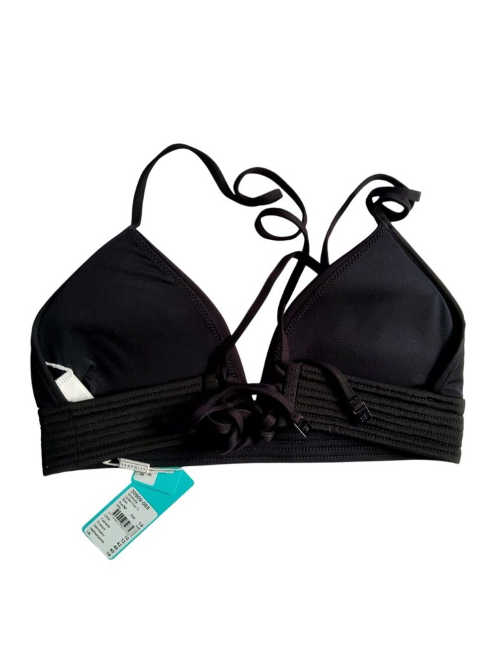 Seafolly Womens Black Triangle Bikini Top• Backb Tie Closure Size 14 With Tags - Picture 2 of 8